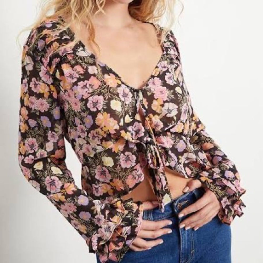 NWT Free People Maybel Floral Front Tie Blouse XS & M